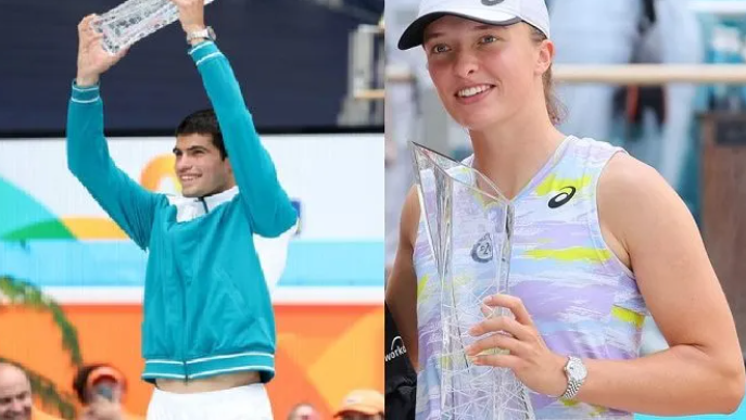 மியாமி பகிரங்க டென்னிஸ்: அல்கராஸ் கார்ஃபியா- இகா ஸ்விடெக் சம்பியன்!