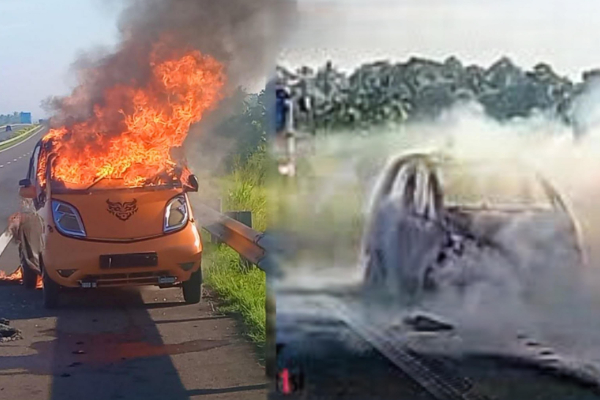 தெற்கு அதிவேக நெடுஞ்சாலையில் நடுவழியில் தீப்பிடித்த சிற்றூந்து